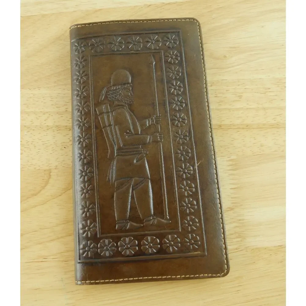 Persian Charm Negar‎ Achaemenid Soldier Folded Long Wallet Brown Leather 4x7
